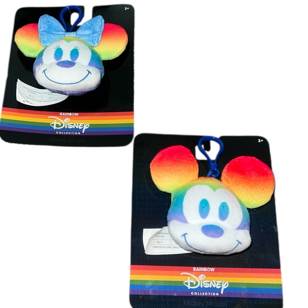 Disney Rainbow Mickey and Minnie Plush Clip Set